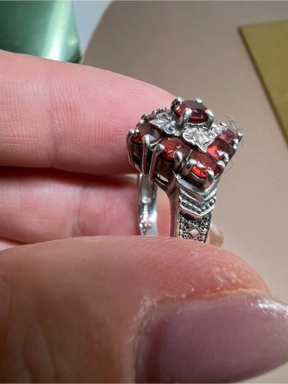 Red Garnet Cluster Sterling Silver Ring